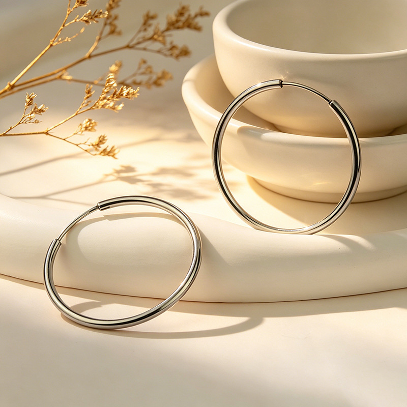 Medizinische Große Endlos-Creolen aus 316L Chirurgenstahl (5cm / 50mm) in Silber & Gold – Bild 2