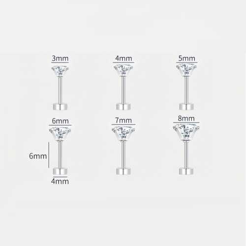 Zirkonia-Ohrstecker aus 316L Chirurgenstahl Verschiedene Größen von 3–8 mm