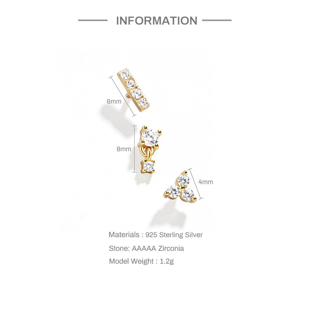 Klein Zirkonia Ohrstecker Set für Damen